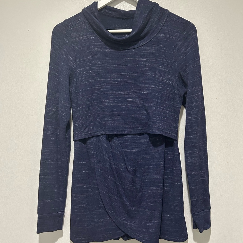 Women's Navy Blue Long-Sleeve Cowl Neck Nursing Top
